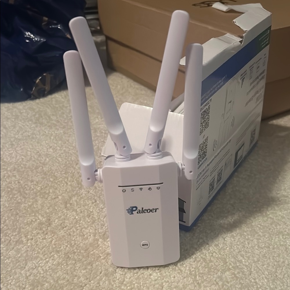 White Wireless Access Point with Four Antennas